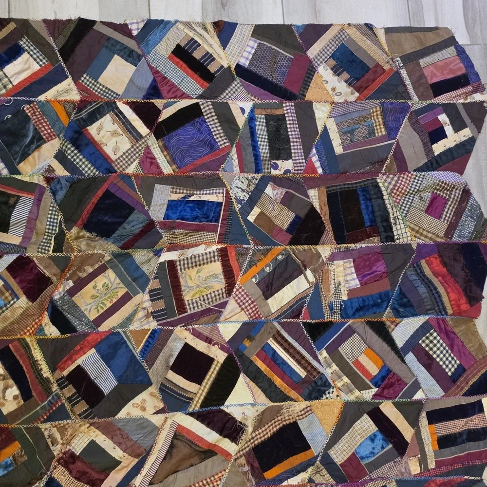 OOAK antq/vtg crazy quilt top  60x64( Unfinished )
